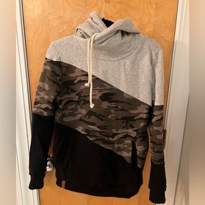 Super warm and cozy black, gray, and camo hoodie, small
